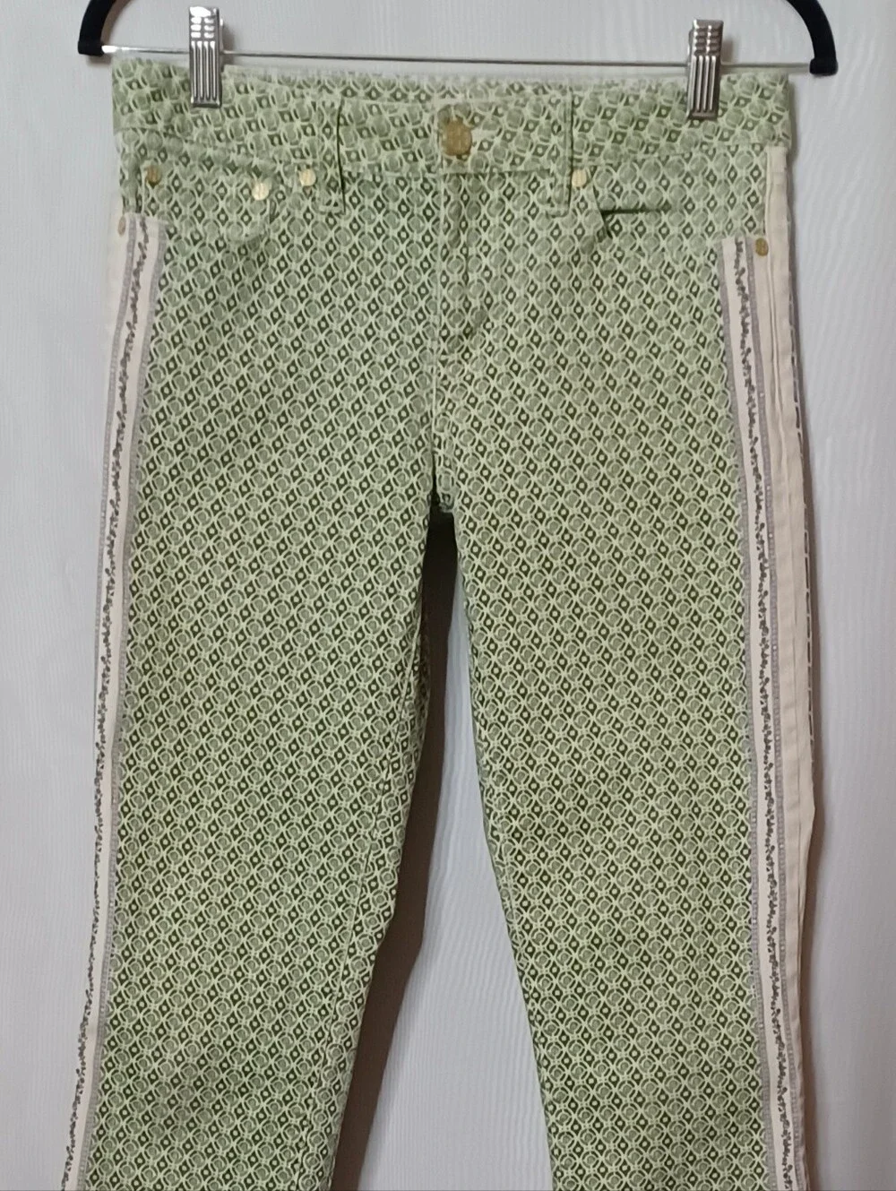 Tory Burch Botanical Light Green MIA Slim Boot Cut Denim Jeans. Size 28